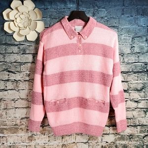 Vintage | Deb 80s Pink and Mauve Striped Preppy Pullover Sweater